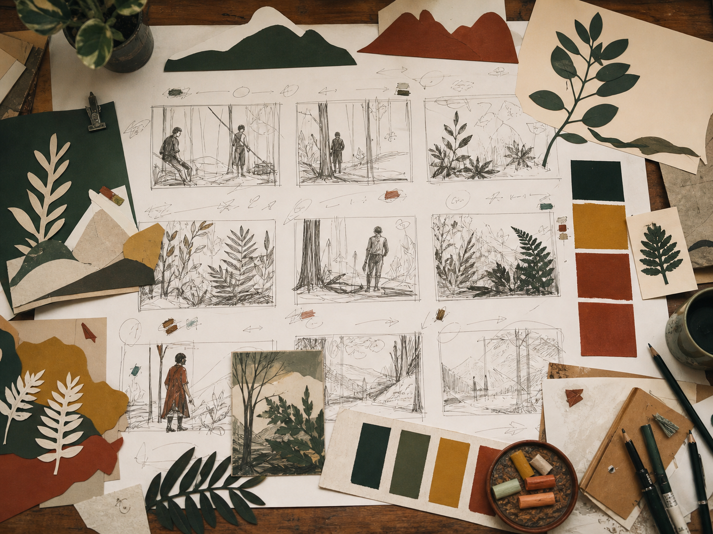 Planche de récit et recherches pour une fresque